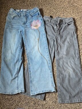 Vigoss Light Blue Flare Jeans with Pink Floral Embroidery